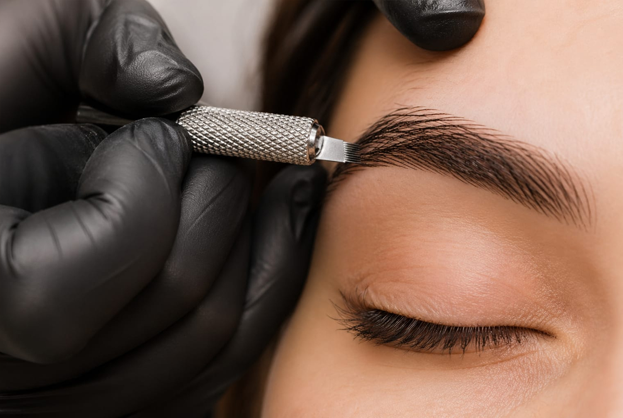 Photo: detail of microblading stroke on brow